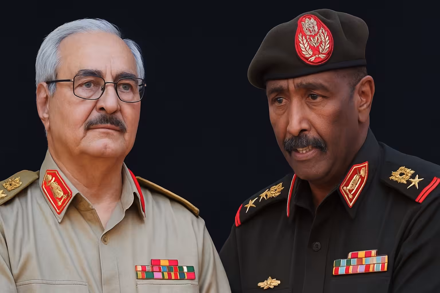 قال موقع "ميدل إيست آي "إن اللقاء الذي عقد في مدينة العلمين المصرية بين رئيس مجلس السيادة السوداني الفريق أول عبد الفتاح البرهان والجنرال الليبي  خليفة حفتر  الأسبوع  الماضي  انتهى بشكل سيء